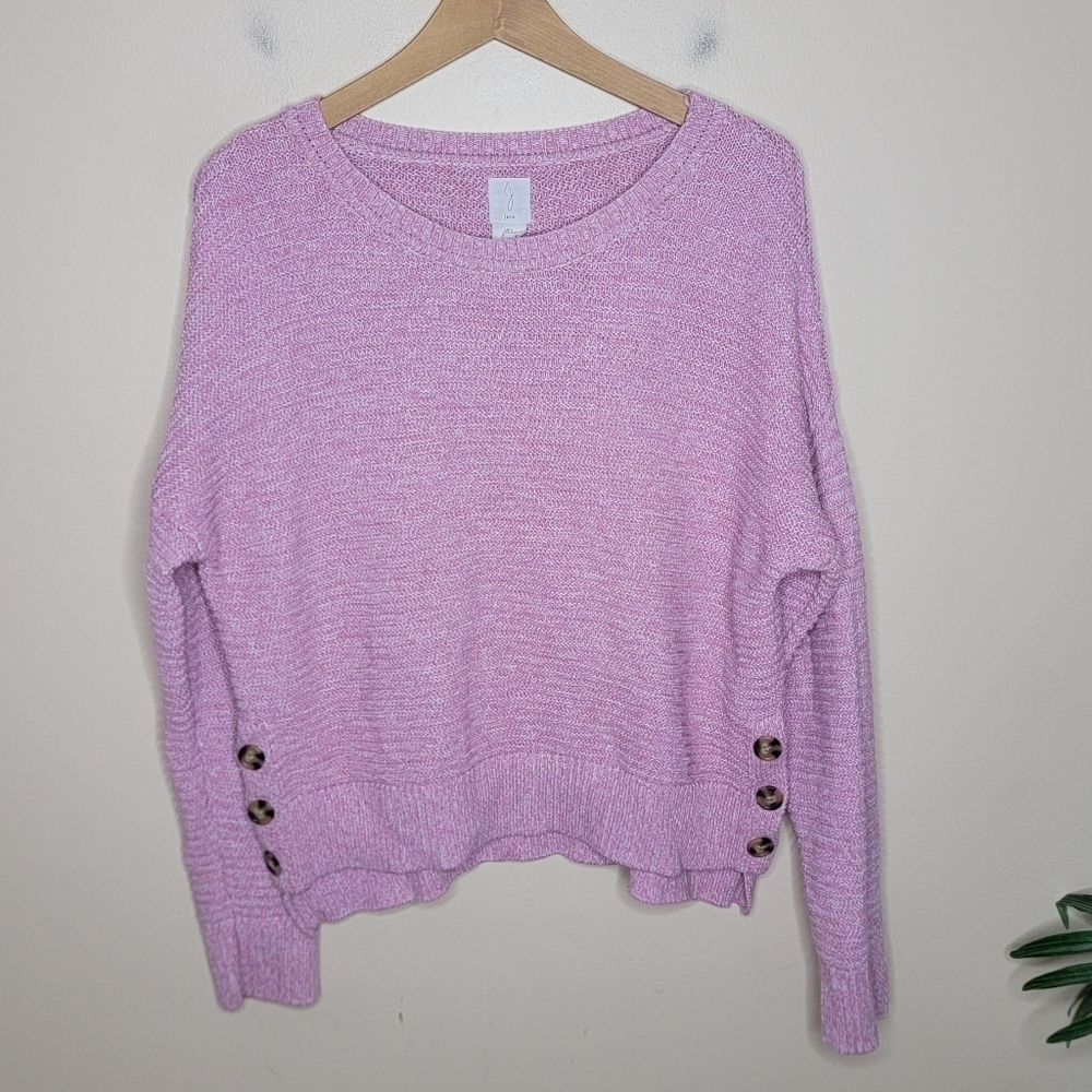 Joie Pink Marled Knit Sweater with Button Details on the Sides Size Large